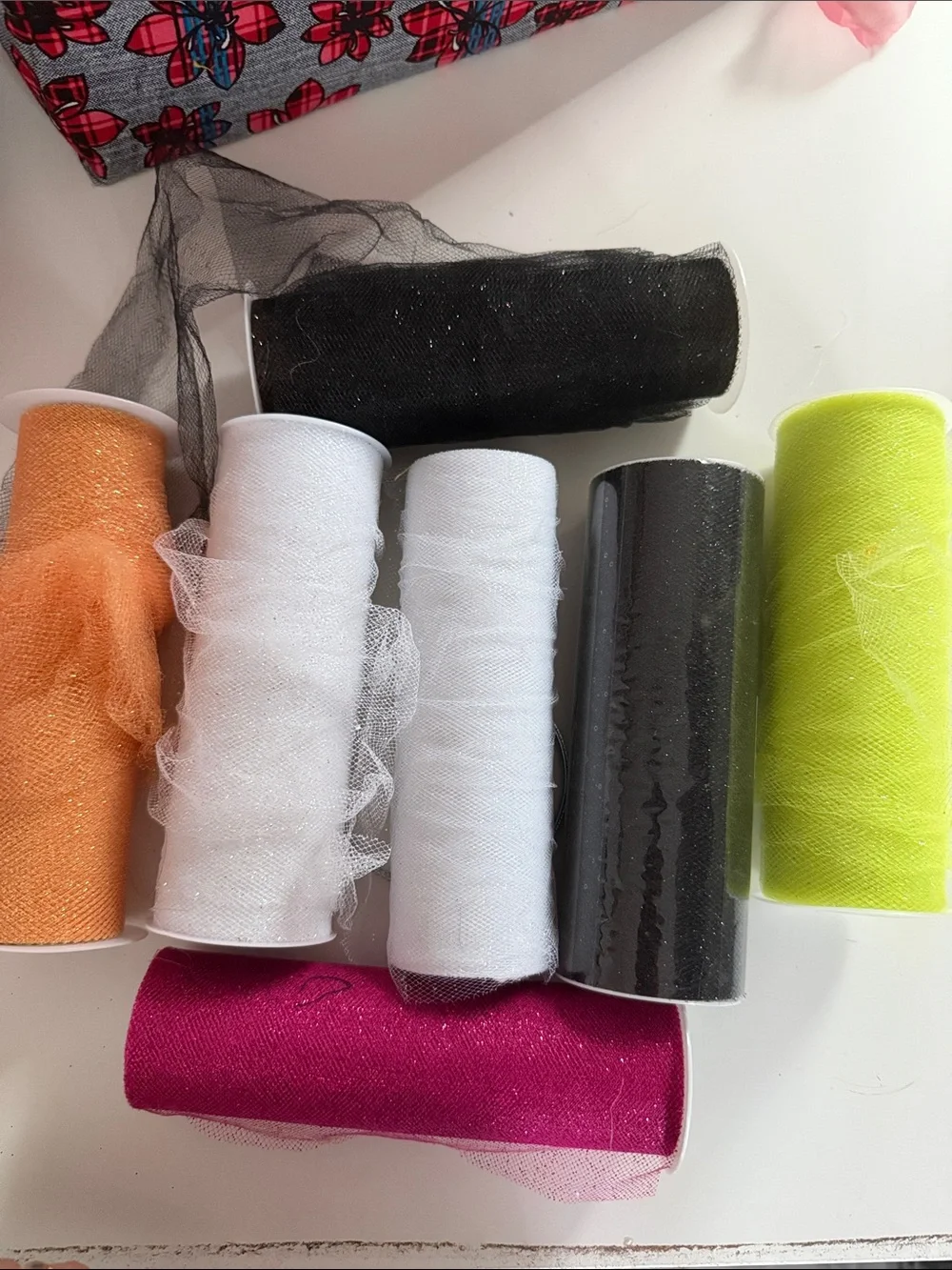 Decorative Tulle Rolls Pack - White, Black, Orange, Pink, Lime, Gray